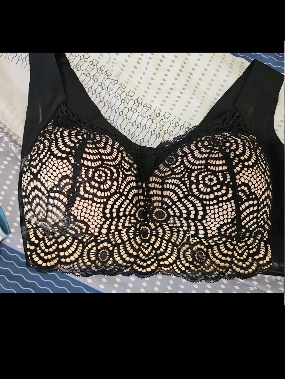 Black Lace Bralette with Nude Lining - Women Intimates